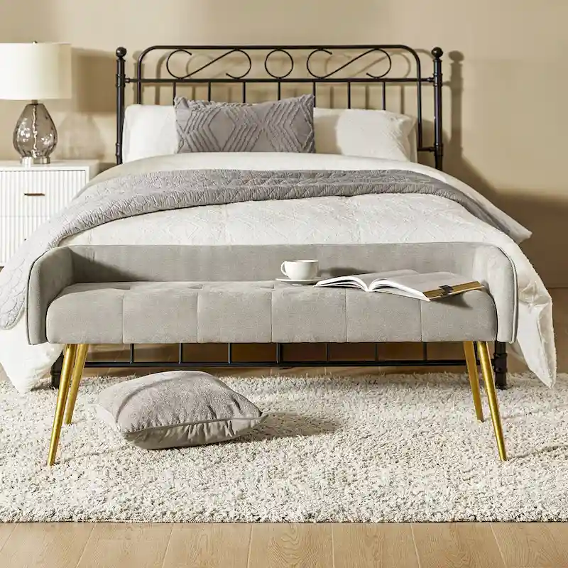 Luis Modern Upholstered Low Back Bench with Sturdy Golden Metal Tapered Leg by HULALA HOME