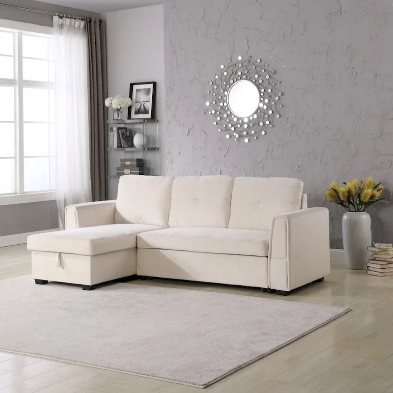 Modern Upholstered Living Room Storage Chaise Sectional Sofa
