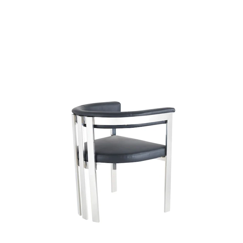 Modrest Pontiac Modern Black Vegan Leather and Stainless Steel Dining Chair