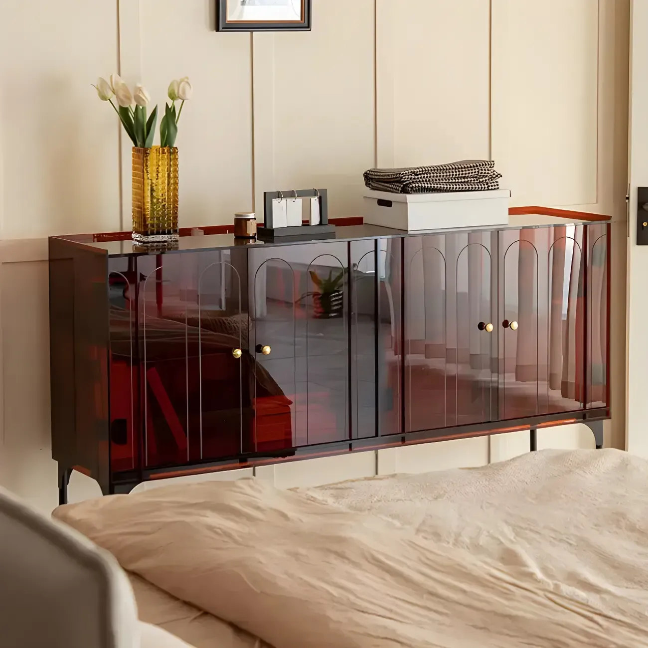 Modern Plastic/Acrylic Sideboard Cabinets with Shelves in Red