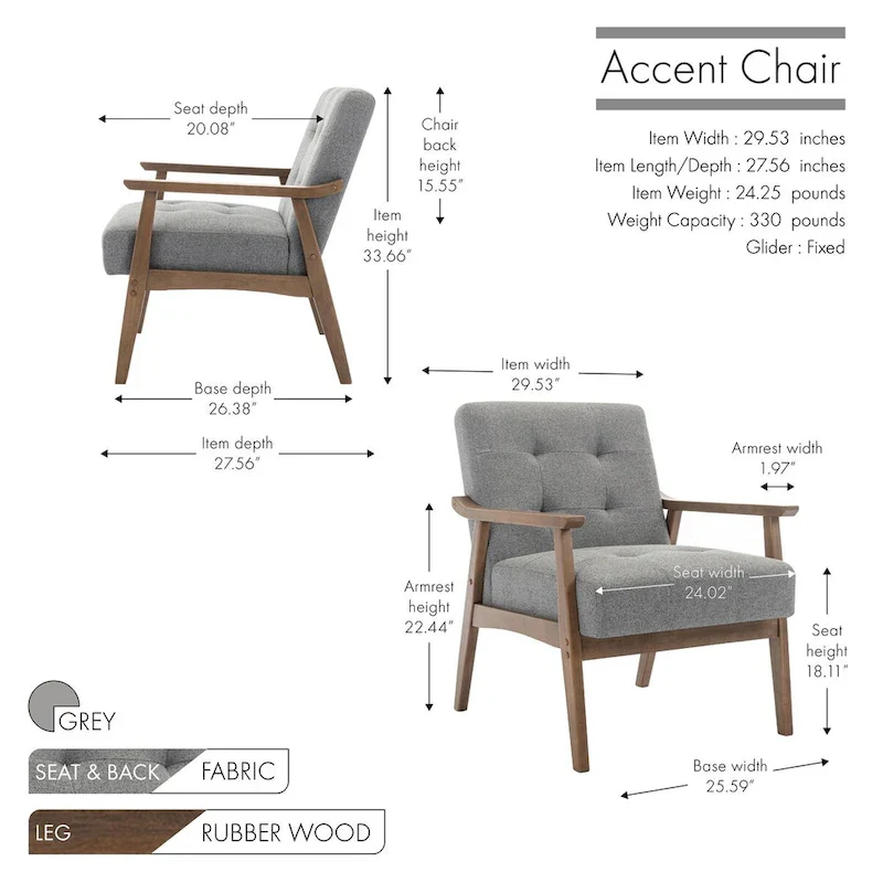 Galina Fabric Accent Chair with Rubberwood Legs