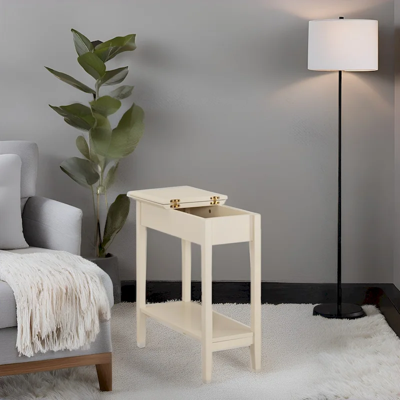 Narrow Flip-Top End Table with Drawer & Shelf, Gray/Black/Espresso/Cream/White/Cherry