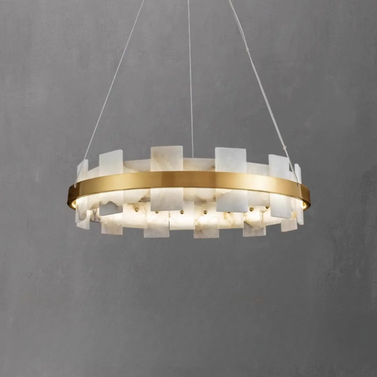 Geometric Gold-White 1-Tier Stone LED Chandelier