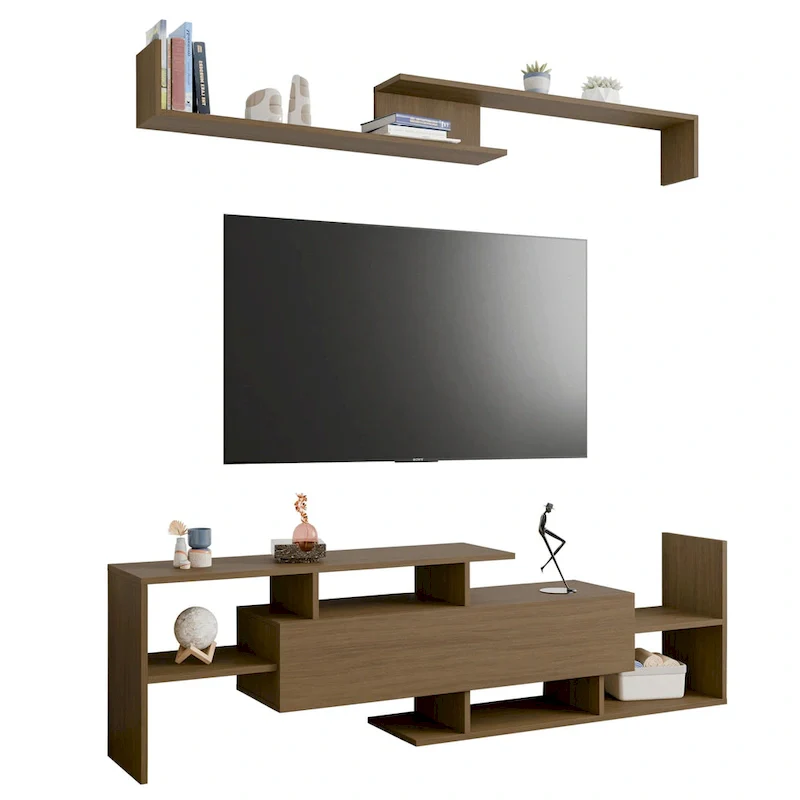 Surrey 60.2 2 Pc 1-Drawer Floating TV Stand Media Console with Open Shelves