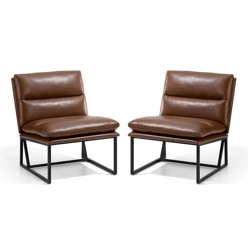 Glitzhome Set of 2 30.25H Modern Ergonomic PU Accent Armless Chair