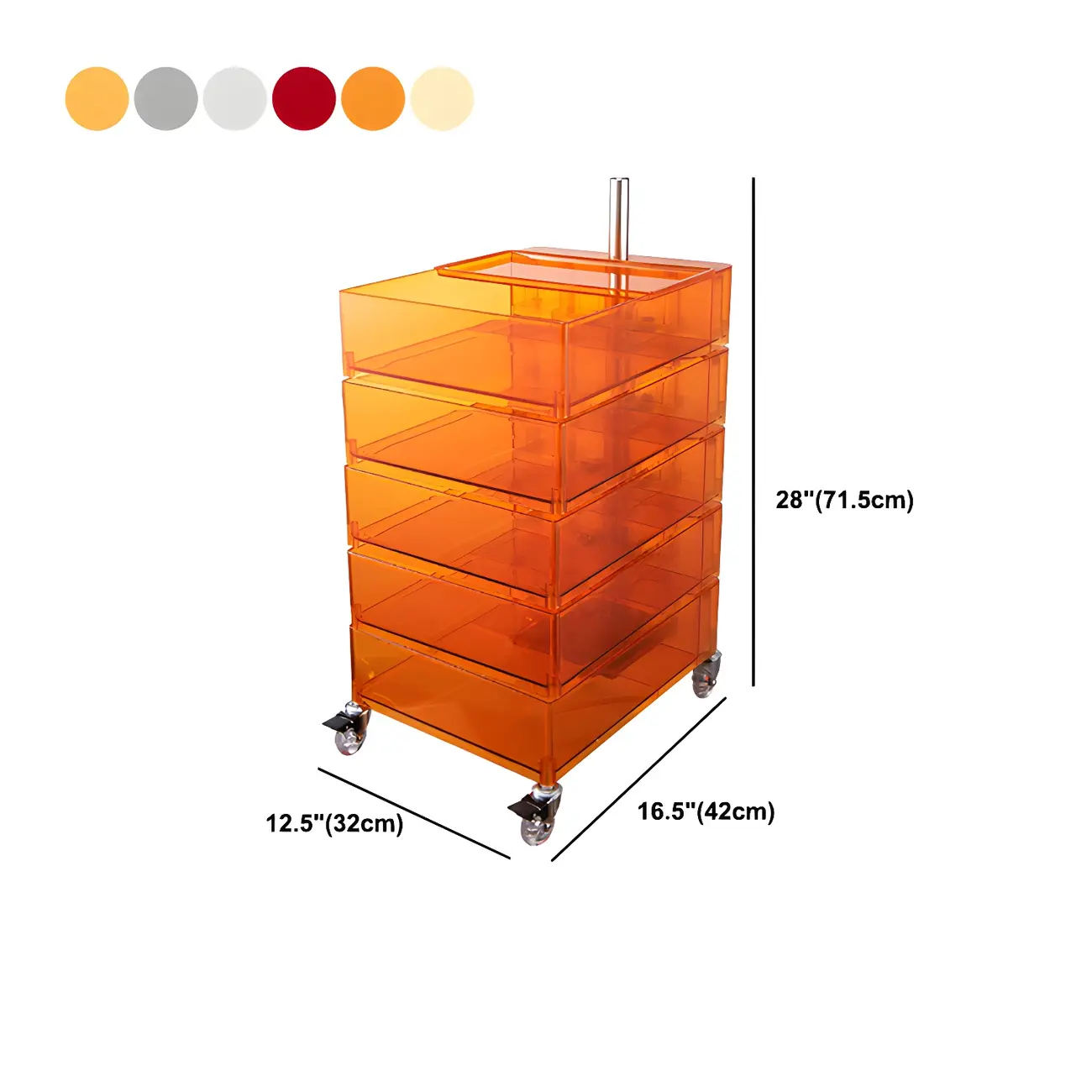 Vibrant Yellow Transparent Nightstand with Drawers and Wheels