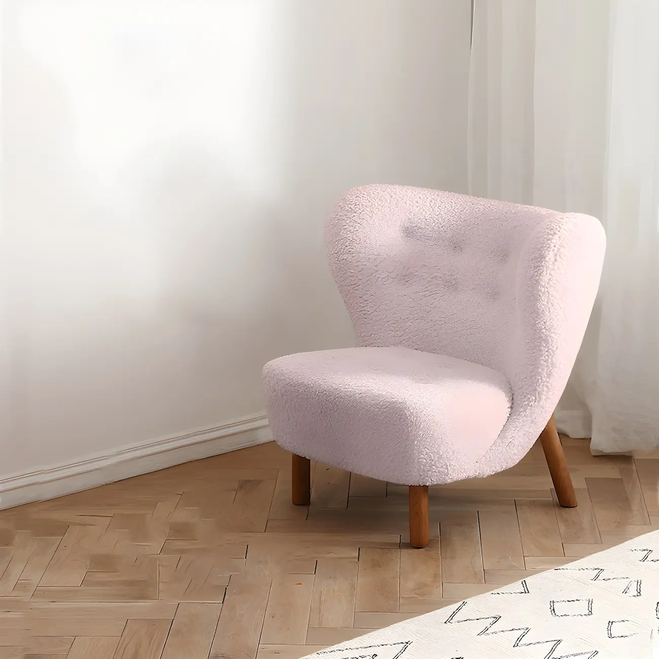 Mid-Century Modern Flannel Accent Chair in Off-White