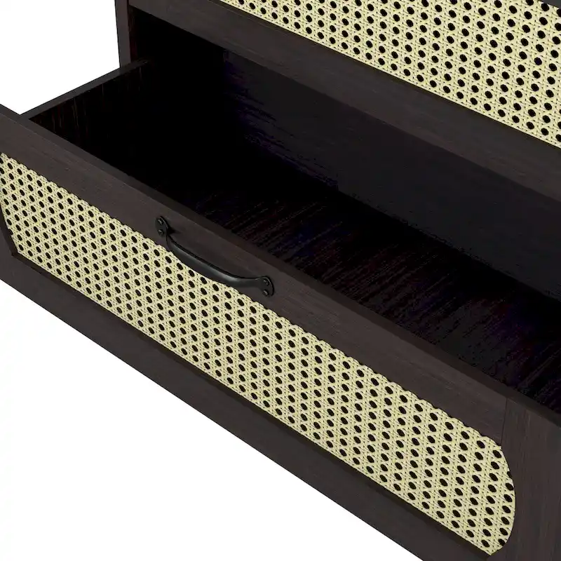 Tropical Espresso Faux Rattan Webbed 4-Drawer Mini Chest by