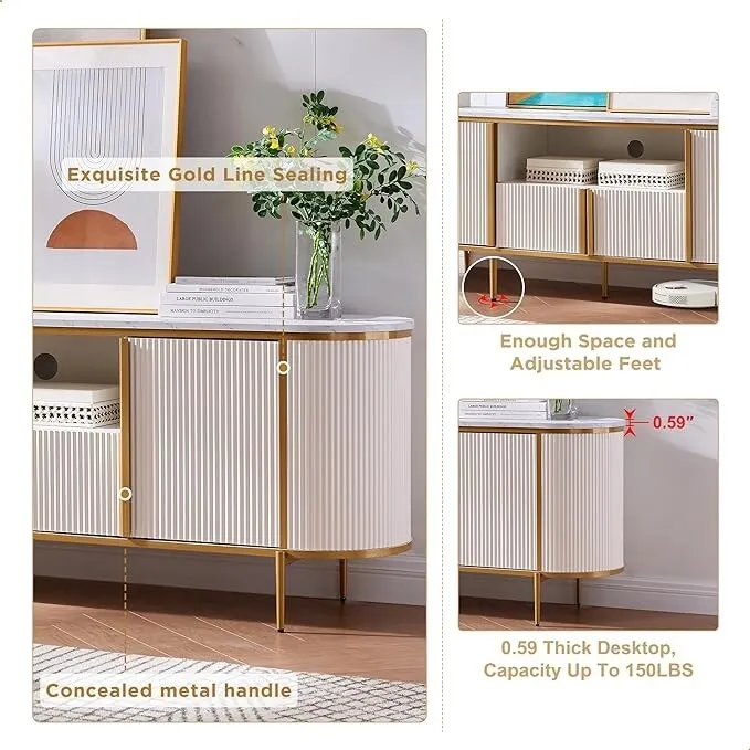 Modern Luxury TV Stand, Entertainment Cente, with Faux Marble Top