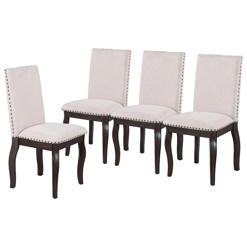 Espresso Wood Set of 4 Dining Chairs with Upholstered