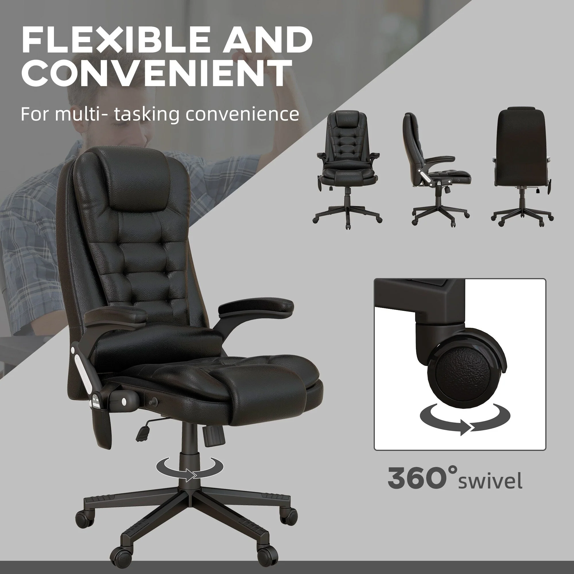 HOMCOM High Back Vibration Massage Office Chair with 6 Vibration Points, Beige