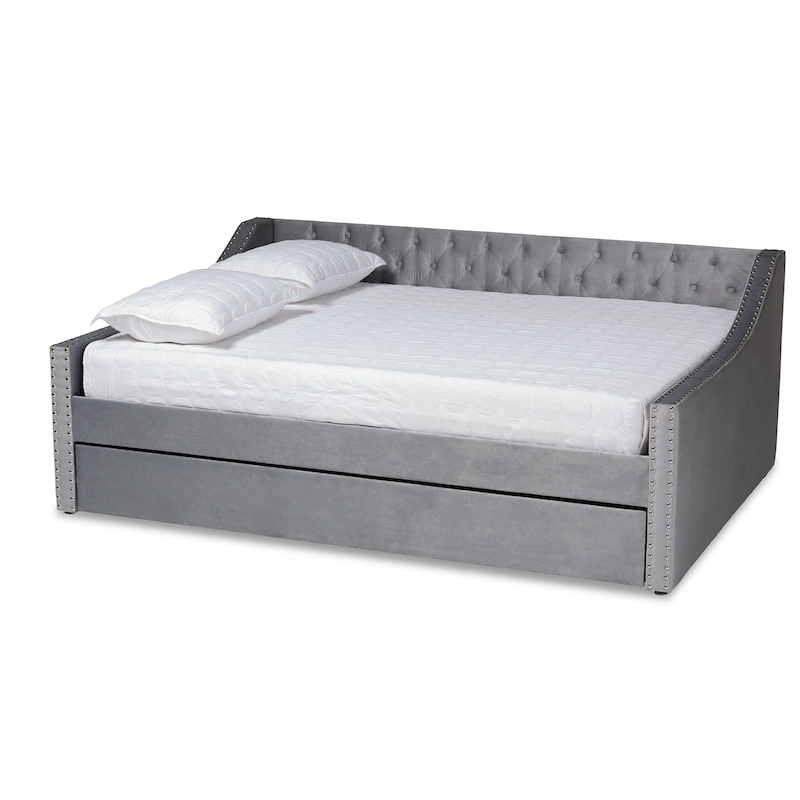 Raphael Modern Velvet Fabric Upholstered Daybed with Trundle
