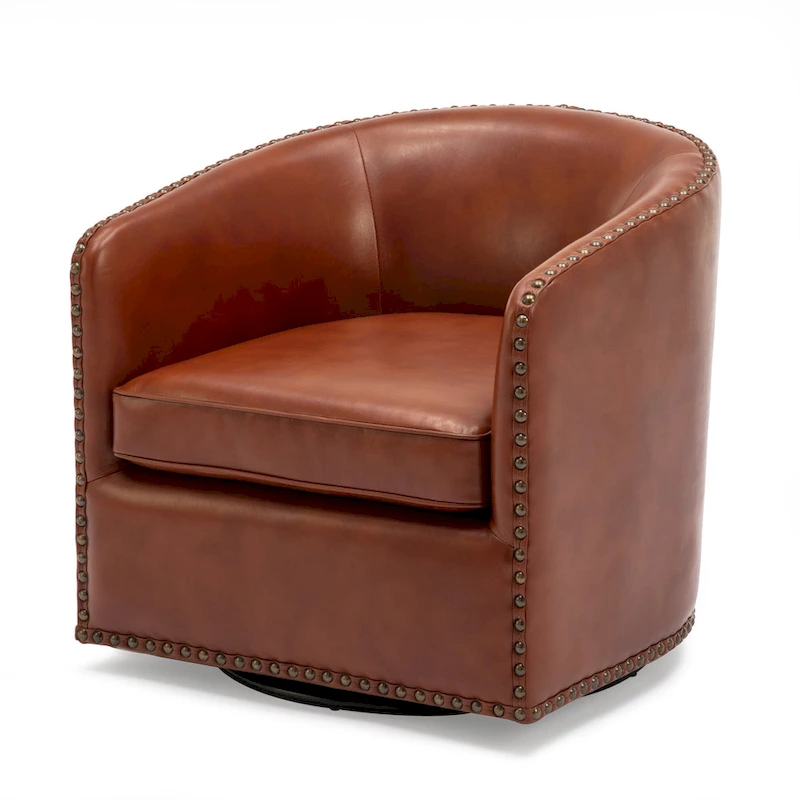 Truman Faux Leather Swivel Arm Chair with Nailhead Trim by Greyson Living