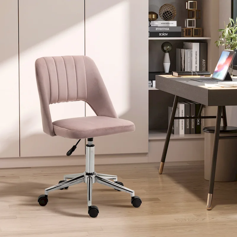 Vinsetto Modern Mid Back Office Chair with Velvet Fabric, Swivel Computer Armless Desk Chair