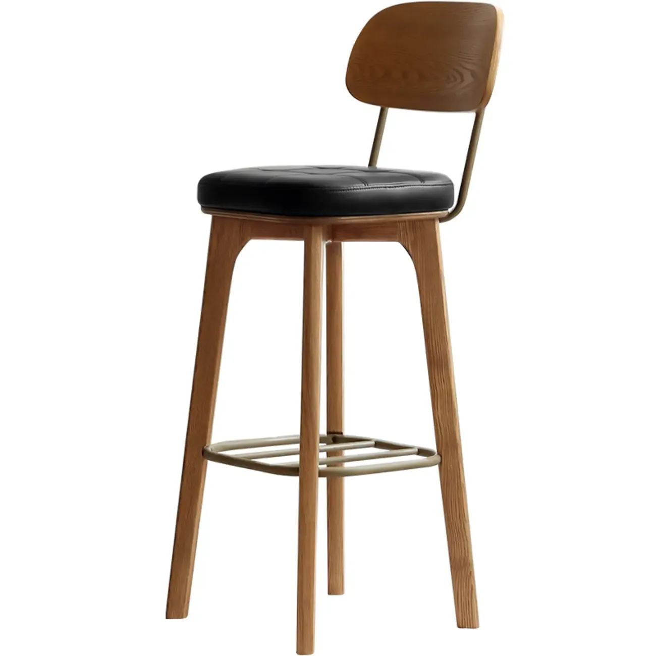 Wooden Square Leather Upholstered Bar Stool with Backrest