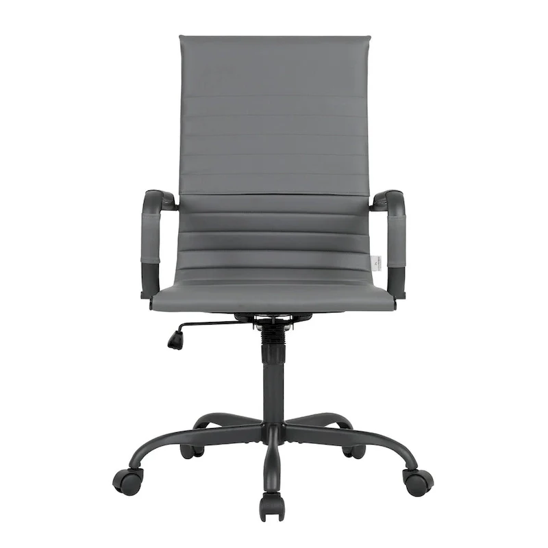 Ribbed Leather Adjustable High-Back Office Swivel Chair in Black Metal Frame