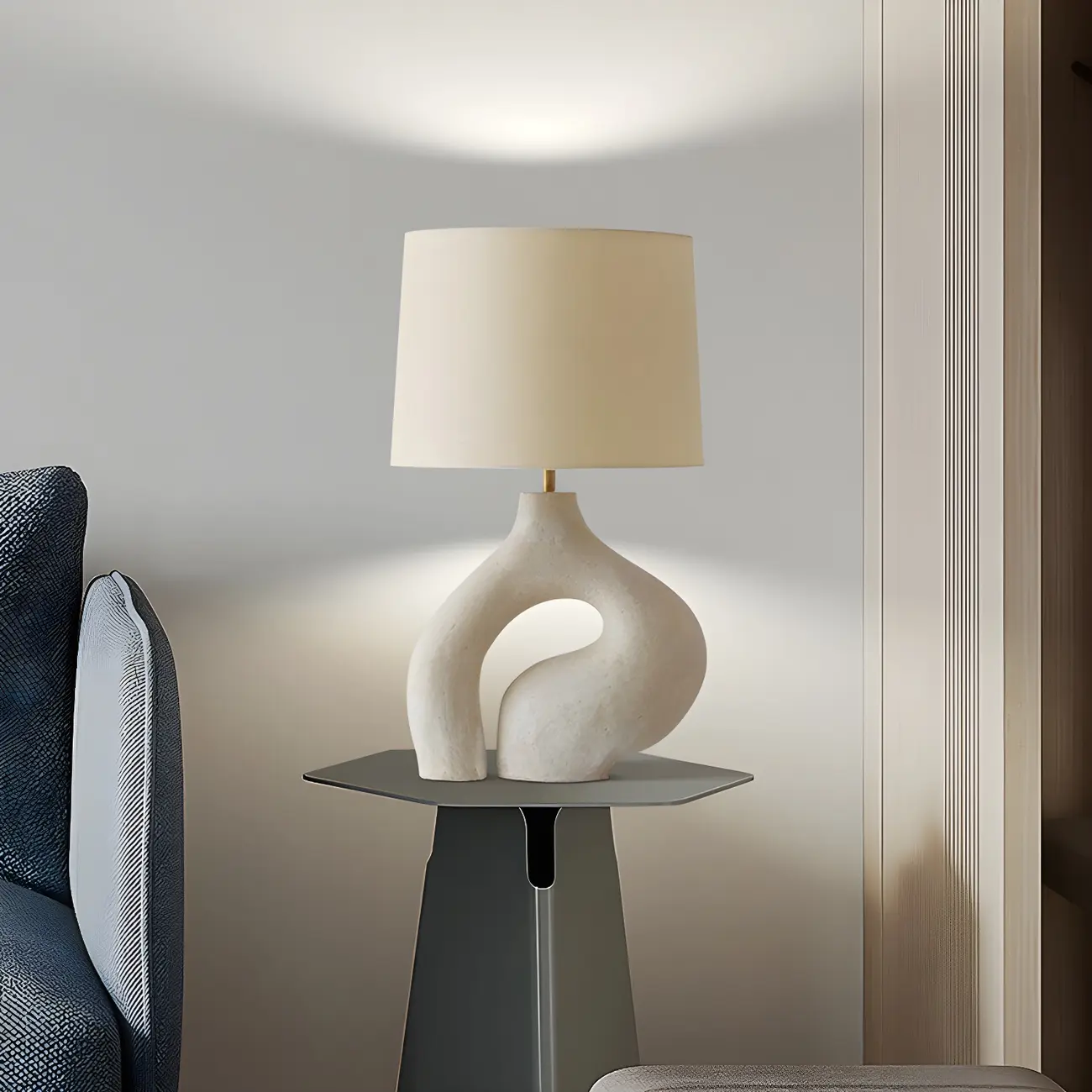 Geometric Dimmable White Resin Table Lamp for Bedroom