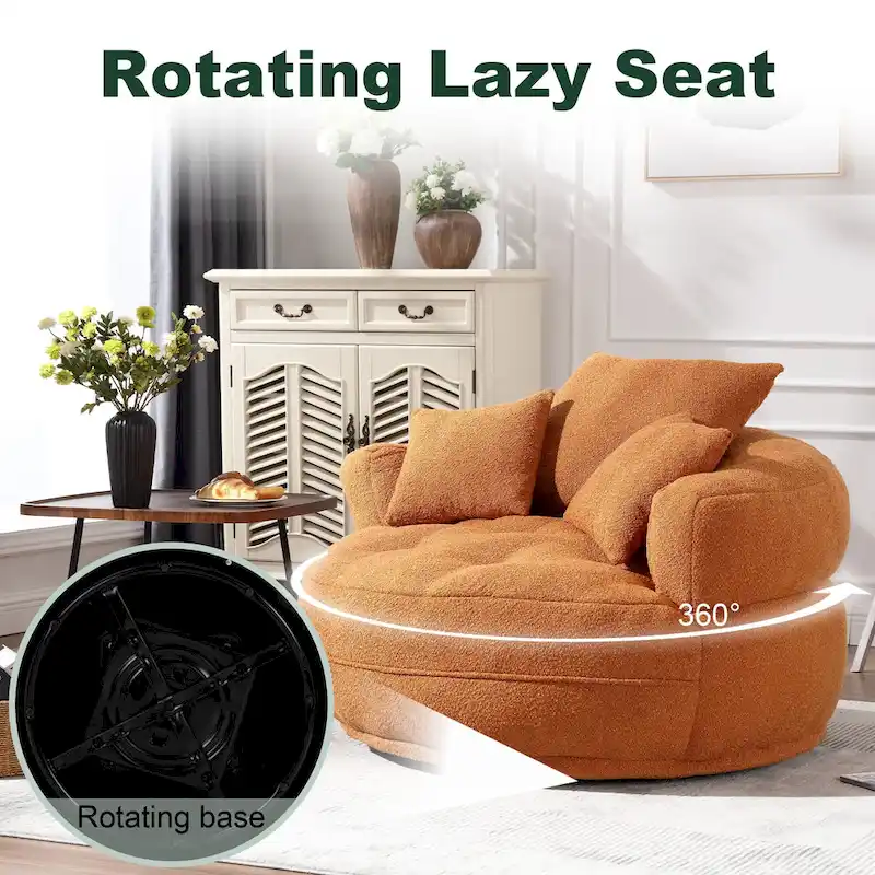 Boucle Upholstered Tufted Barrel Accent Living Room Chair With Toss Pillows