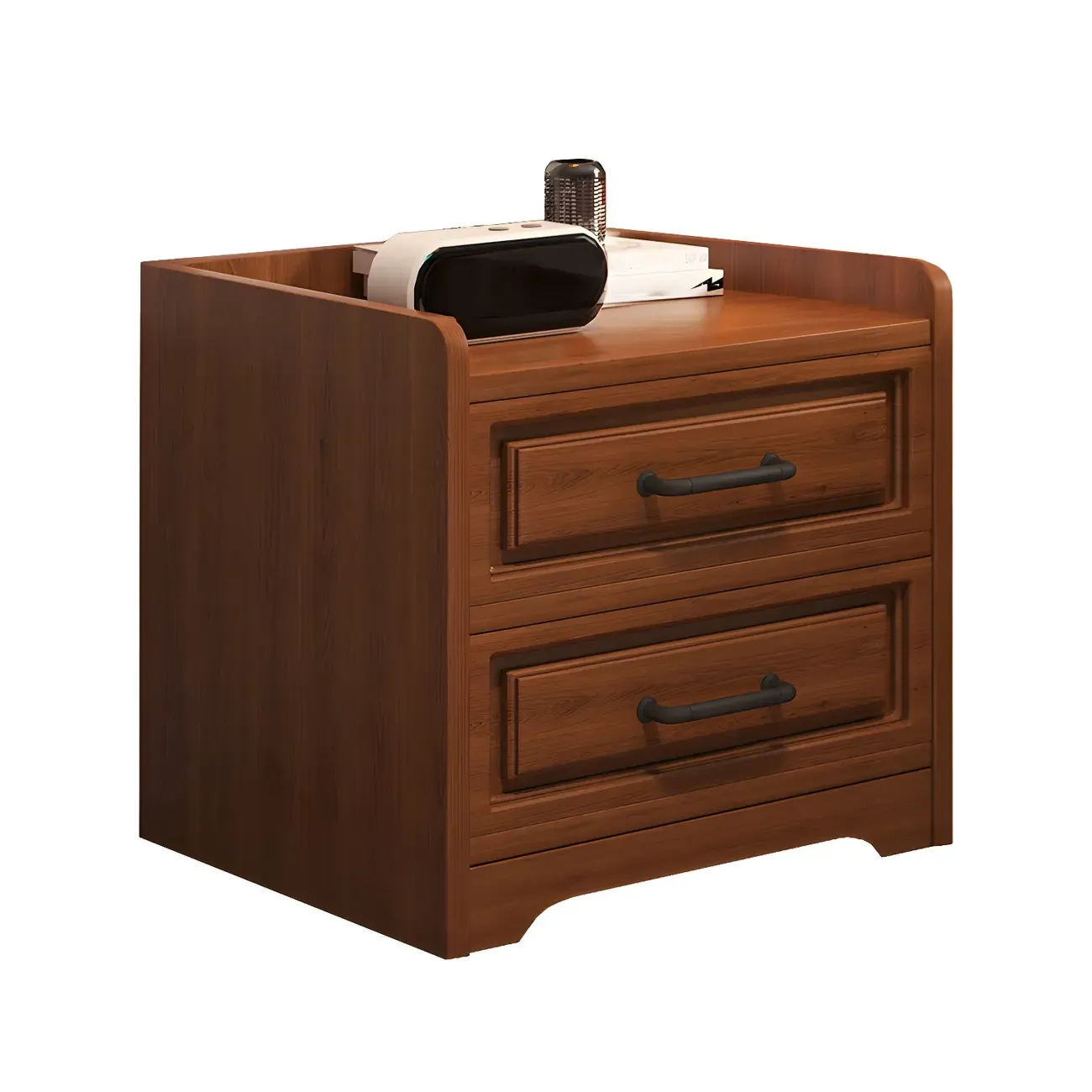 Modern White Wooden Tray Top 2-Drawer Nightstand