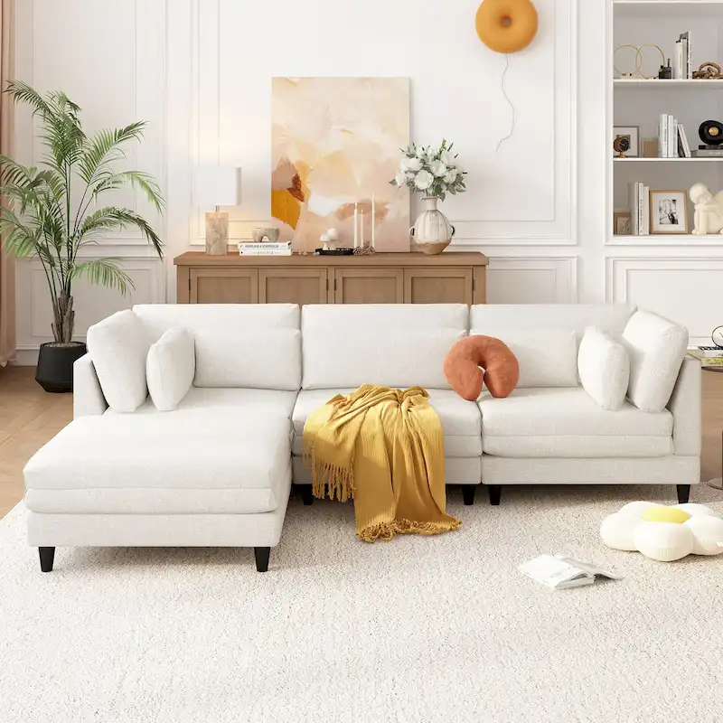 Modular Sectional Sofa with Ottoman and Pillows