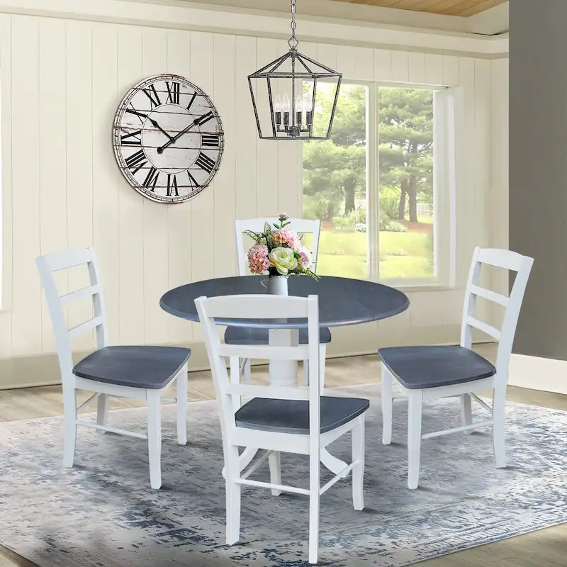 42 Drop Leaf Dining Table with 4 Ladderback Chairs - 5 Piece Set