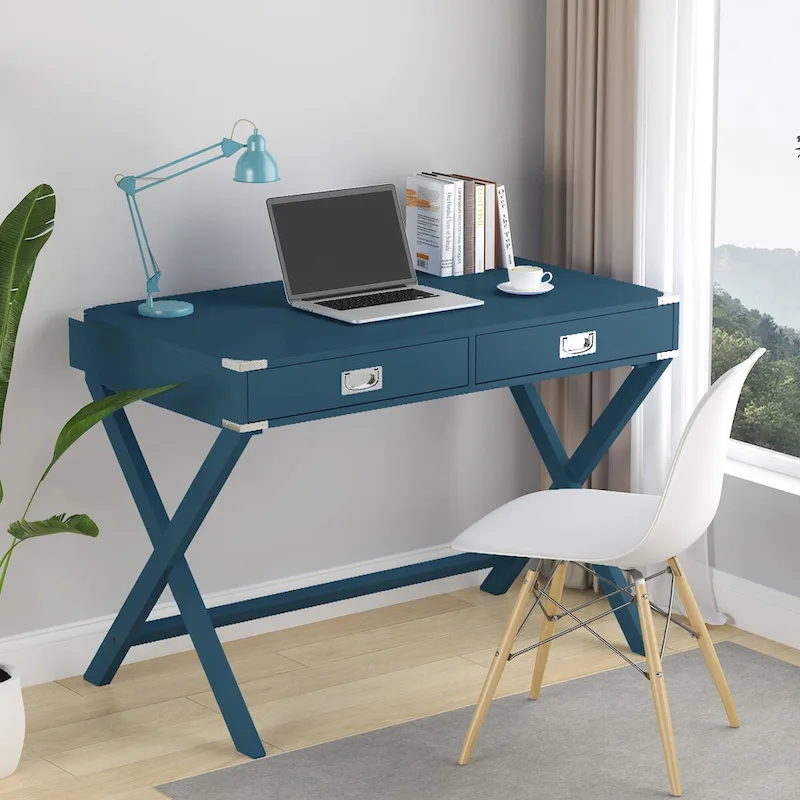 Computer Desk with Drawers, MDF Top & Solid Wood Legs, 42