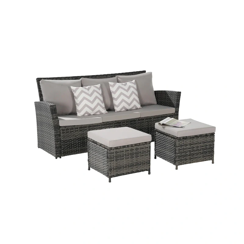 3 Piece Patio Furniture Set, Outdoor Wicker Sofa Rattan Patio Conversation Sets, All-Weather PE Wicker Furniture Sets