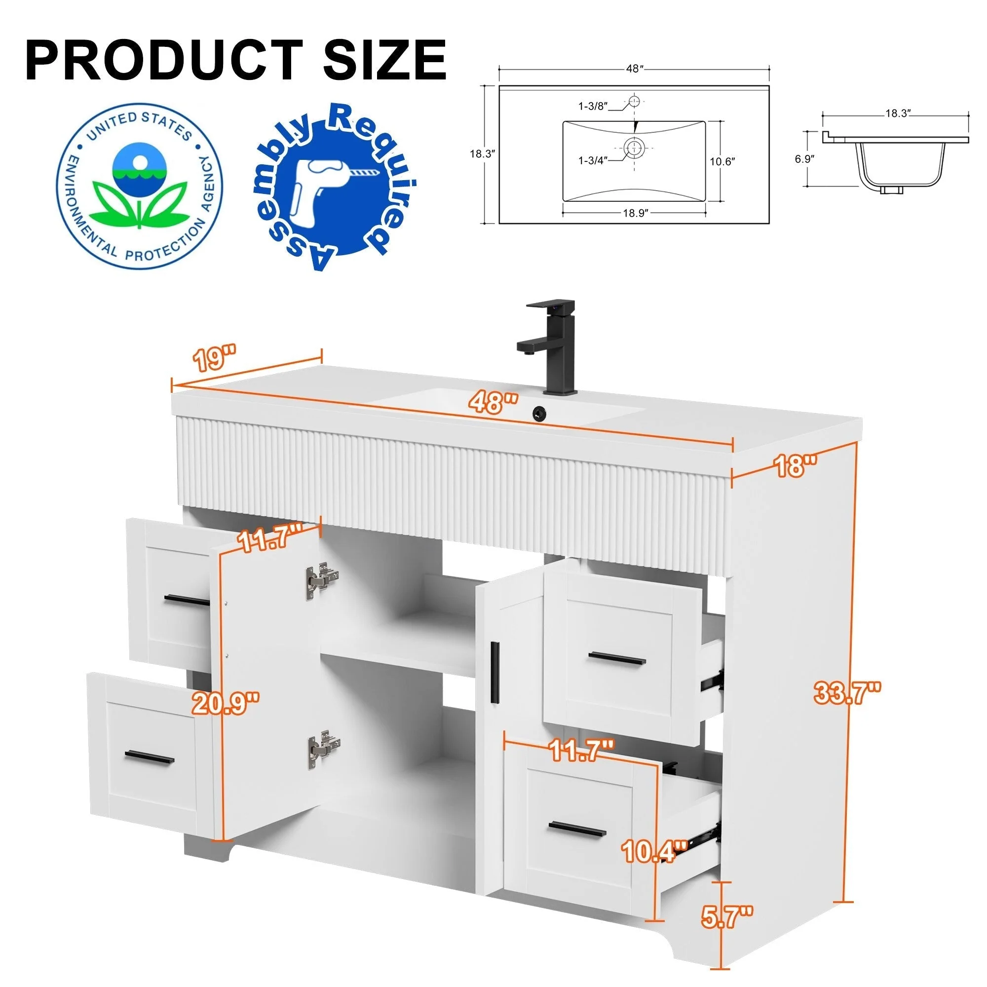 Wavy Line 30/36/48 Bathroom Vanity Set with Sink & Faucet