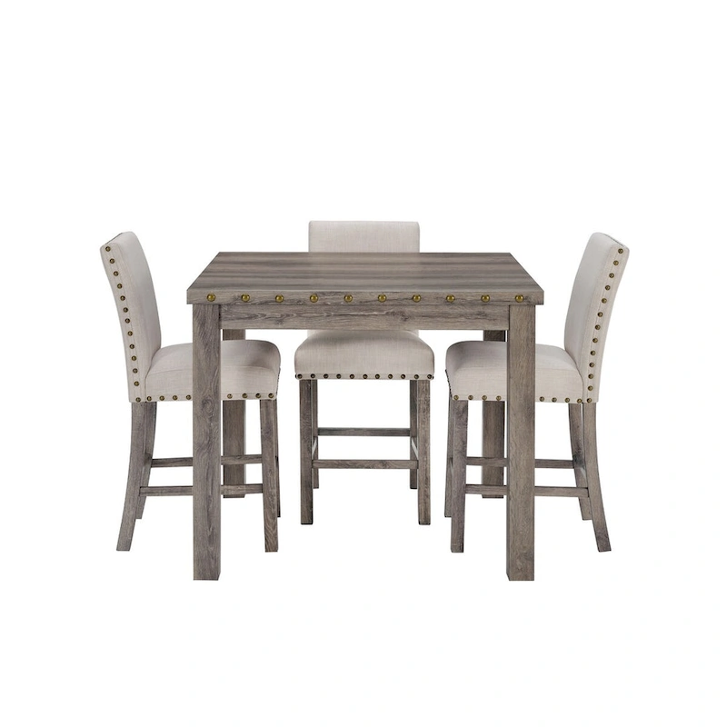 Morden Fort Farmhouse Style 5-piece Square Bar Table Set, 4 Upholstered Counter Stools with Bar Table Dining Set