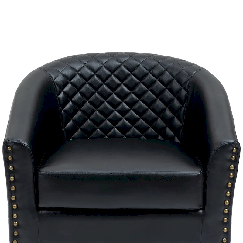 2 Set Vegan Leather Barrel Accent Chairs with Nailheads Trim