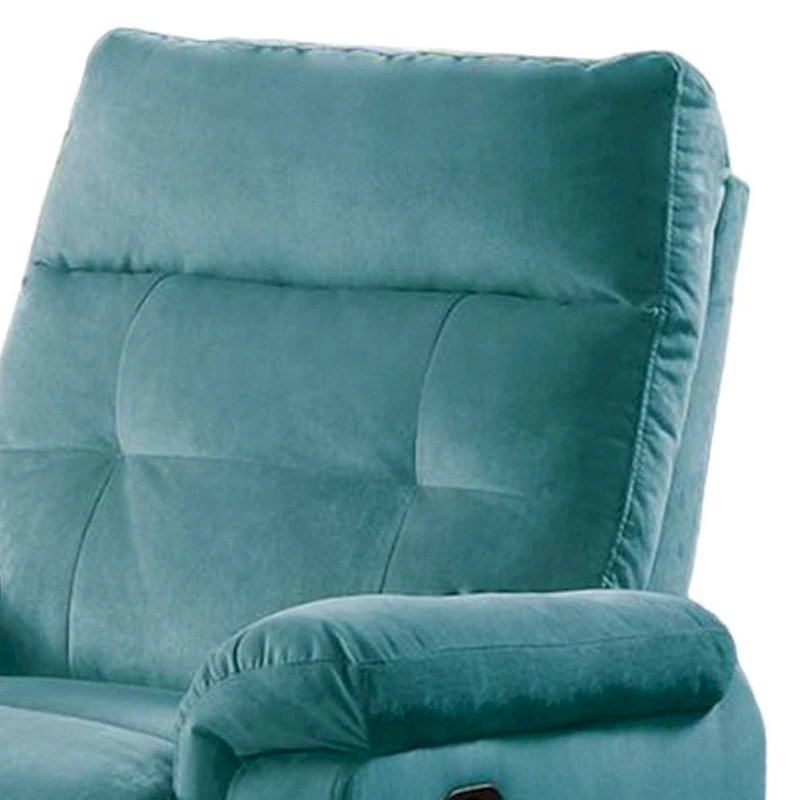 Jessy Manual Recliner Chair, Tufted Cushioned Blue Velvet, Solid Wood