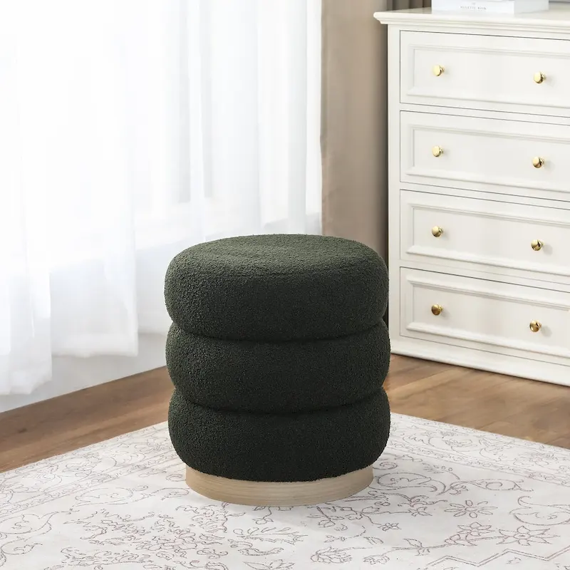 Adeco Teddy Round Upholstered Ottoman Stool