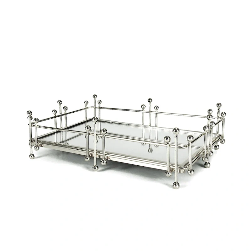 Silver Radiant Rectangle Metal Mirror Decorative Tray Serving Platter