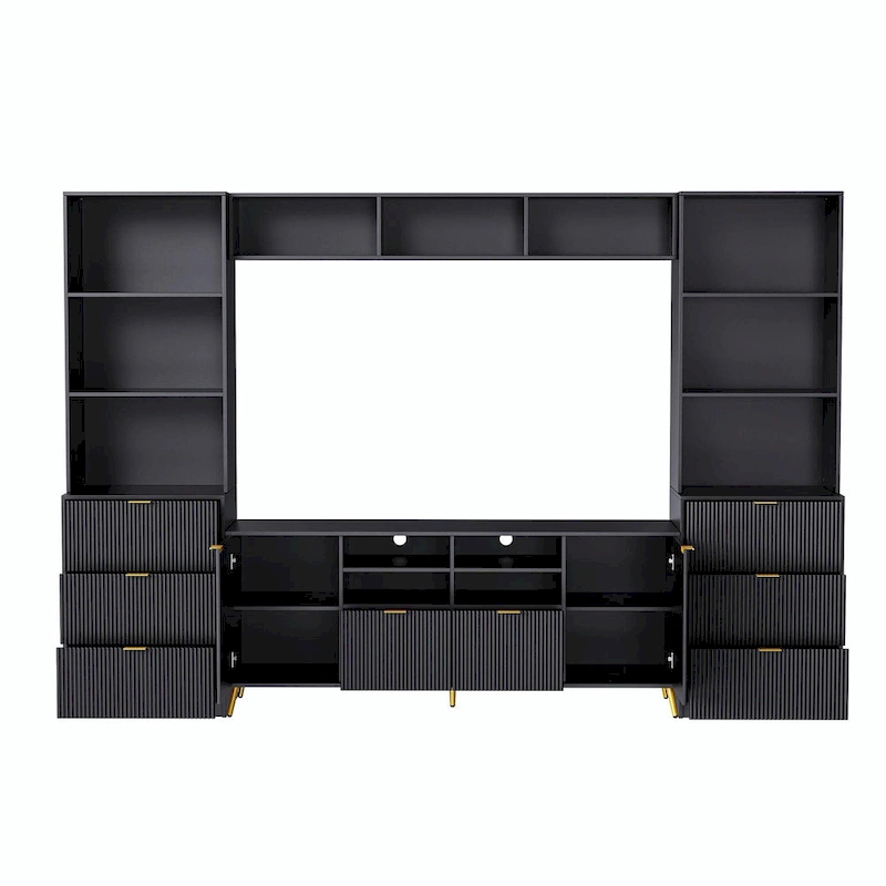 4-Piece Entertainment Wall Unit with 13 Shelves, 8 Drawers, and 2 Cabinets