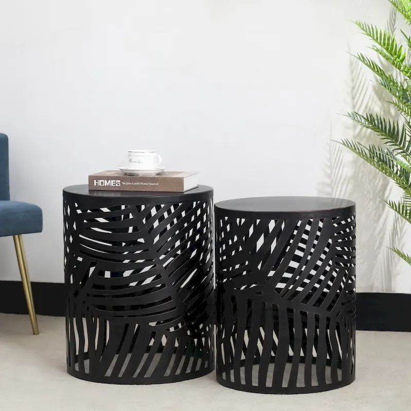 Adeco Set of 2 Round Nesting Side End Tables Set - Set of 2
