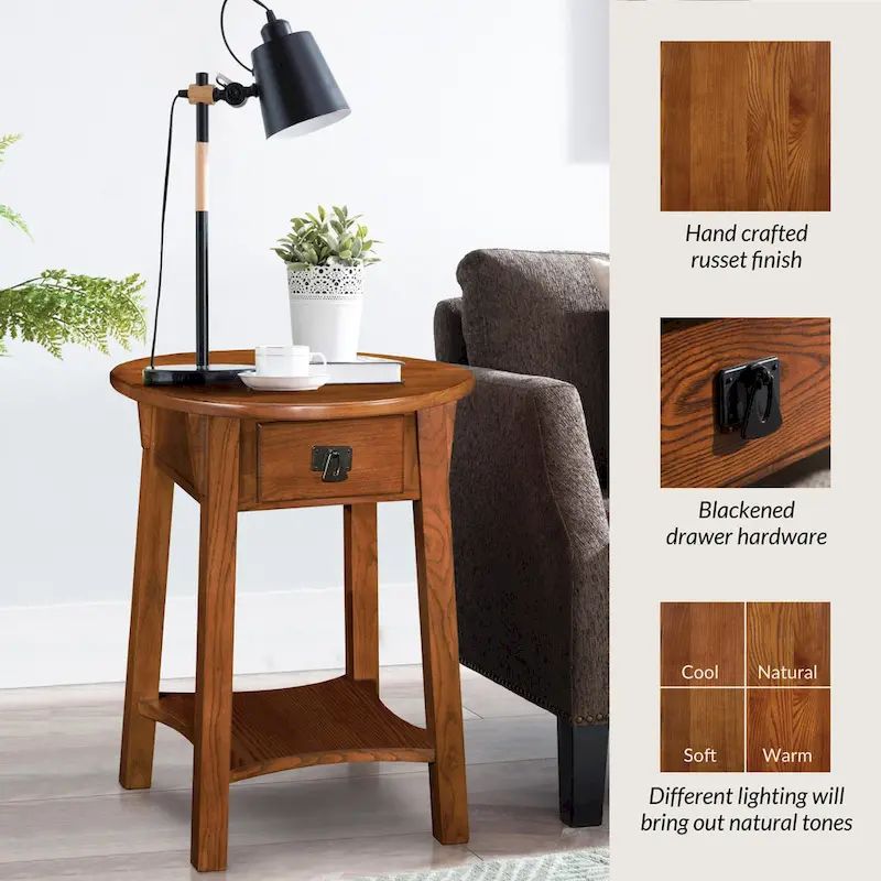 Mission Round End Table with Drawer