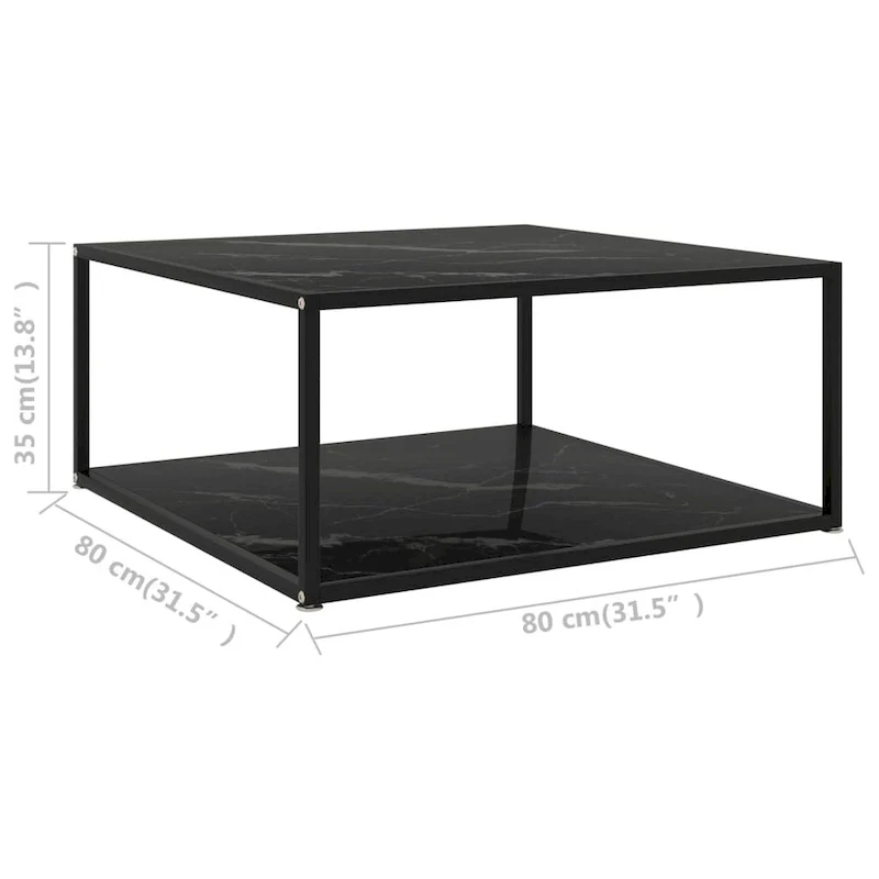 vidaXL Coffee Table Black 31.5x31.5x13.8 Tempered Glass - 31.5 x 31.5 x 13.8