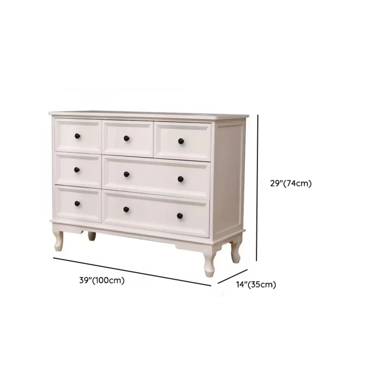 Elegant Wooden 7-Drawer White Dresser with Metal Handle