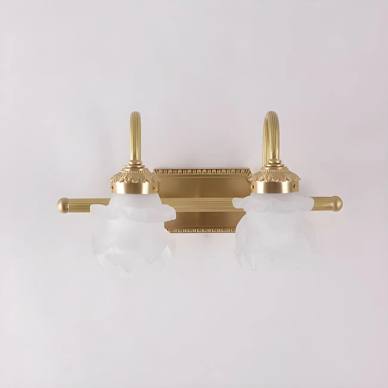 Modern Small Gold Arc 2-Light Vanity Light with Glass Shade