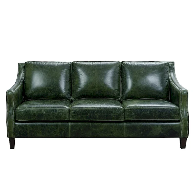 Essex Distressed Green Top Grain Leather Sofa and Two Chairs Set