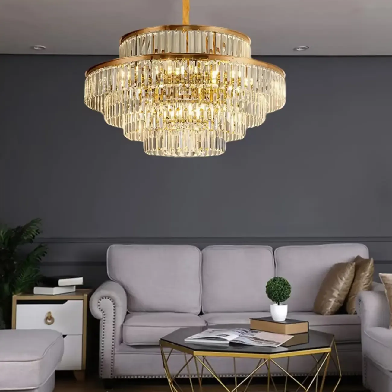 Luxury Crystal Gold Chandelier with Multi-Tiered Design