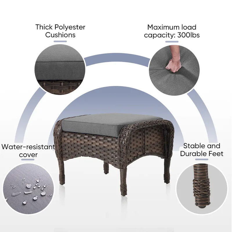 2 Rocker Chairs Ottoman with Loveseat Sofa Coffee Table - Brown