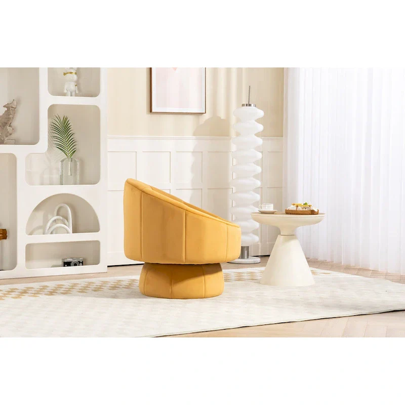 Modern 28.75 Velvet Upholstered 360 Swivel Accent Chair with Wood Frame and Waist Cushion