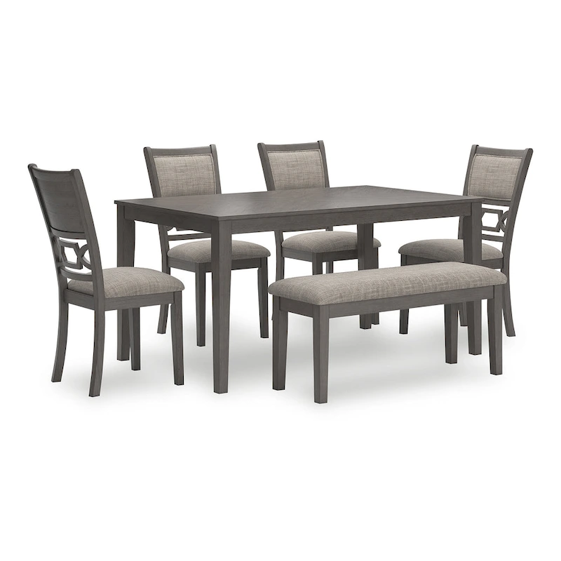 Signature Design by Ashley Langwest Dining Table and 4 Chairs and Bench (Set of 6)