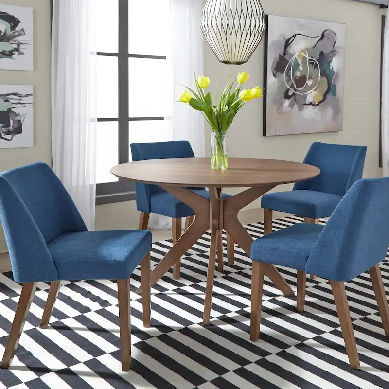 Space Savers Satin Walnut 5 Piece Pedestal Table Set