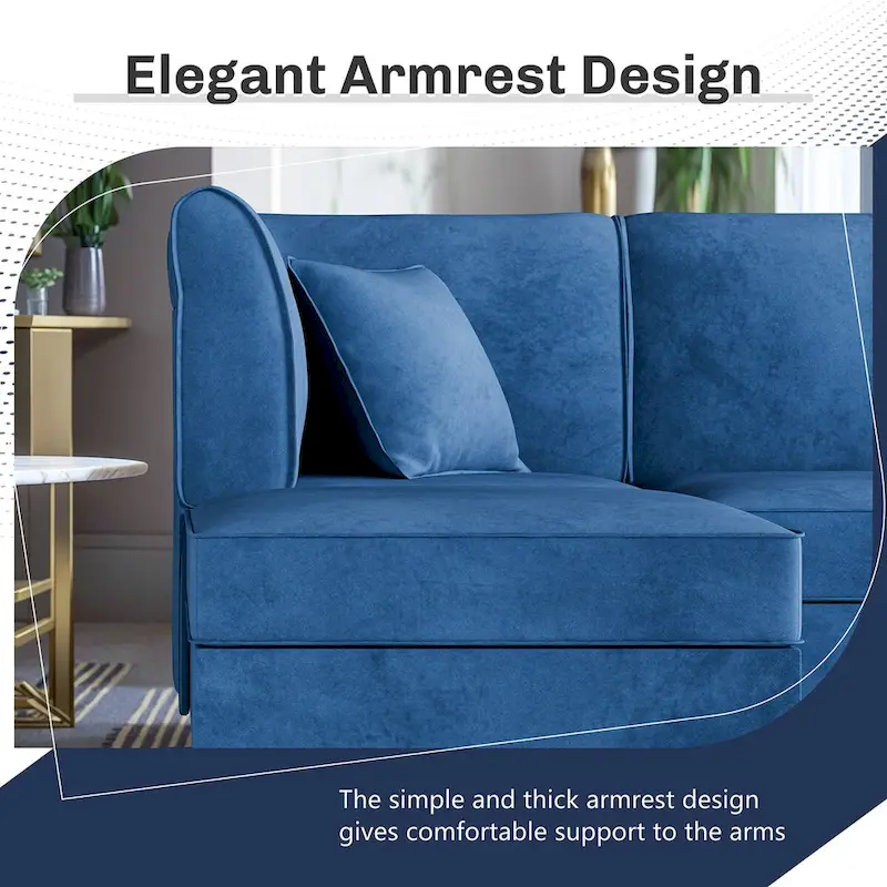 Futzca Sectional Couch Modular Sofa, 116 Velvet L-Shaped Couch Sofa