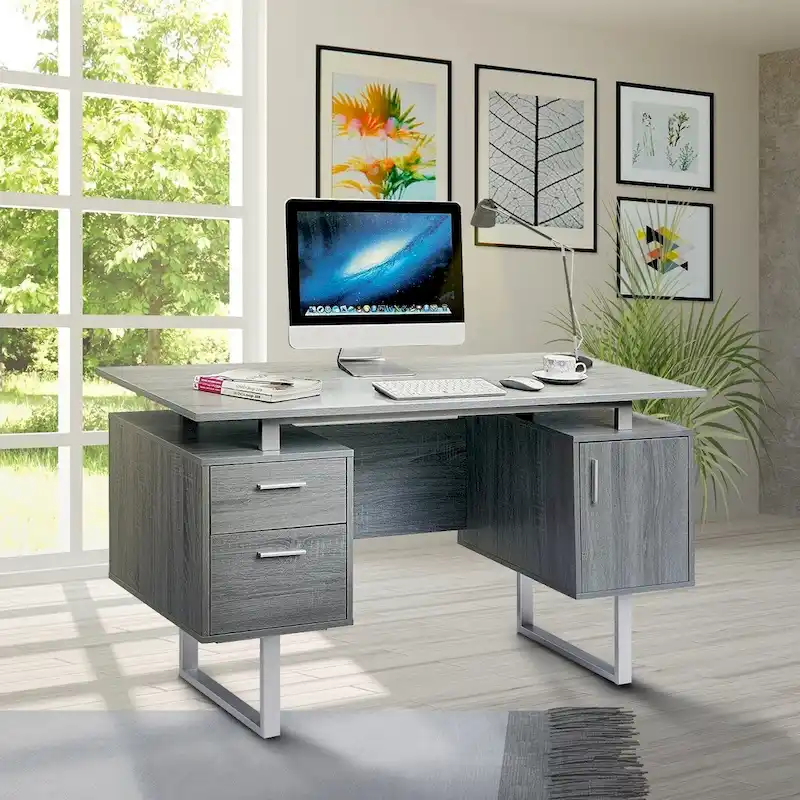 Deluxe Stylish Modern Grey Computer Desk with Storage