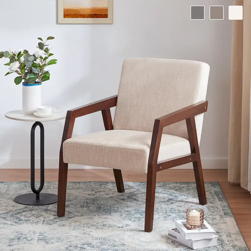Mid-Century Modern Upholstered Accent Armchair with Solid Wood Legs, Living Room Bedroom Chair