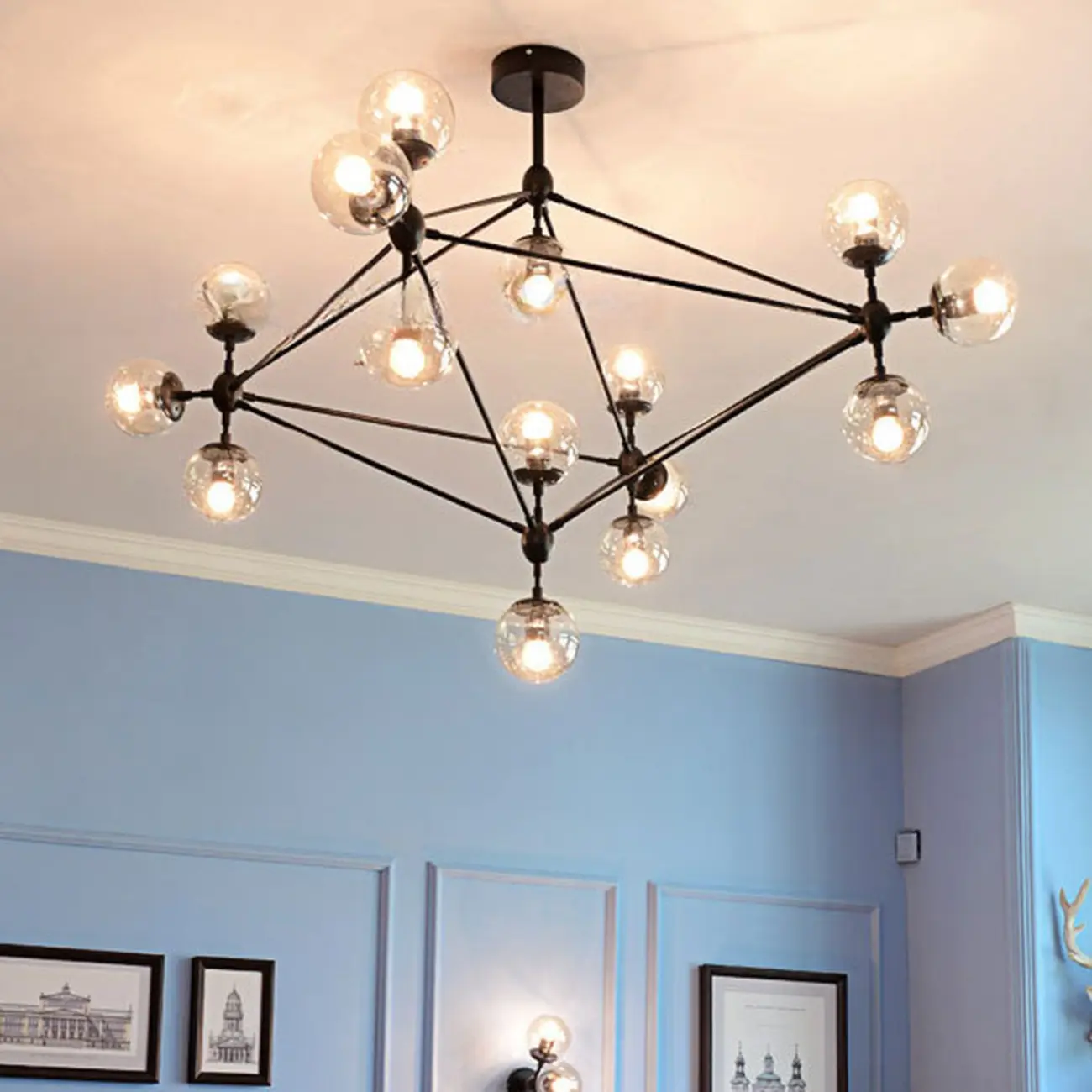 Multi-Light Modern Black LED Chandelier with Geometric Design