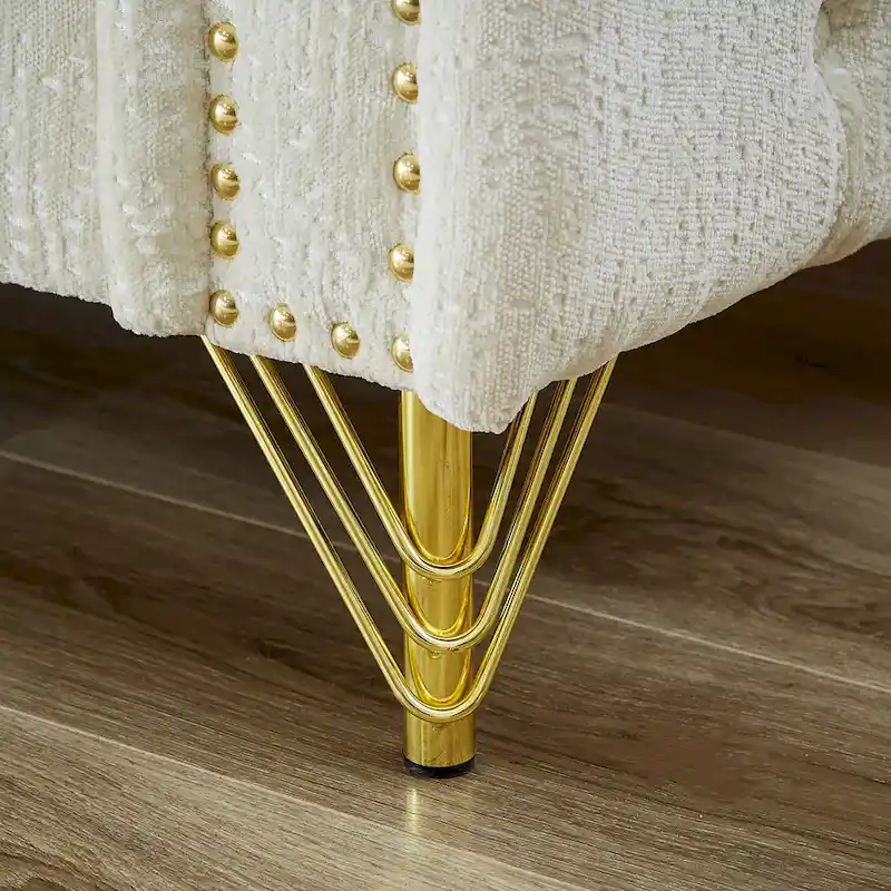 Chenille Tufted Upholstered 3-seater Sofa with Metal Legs